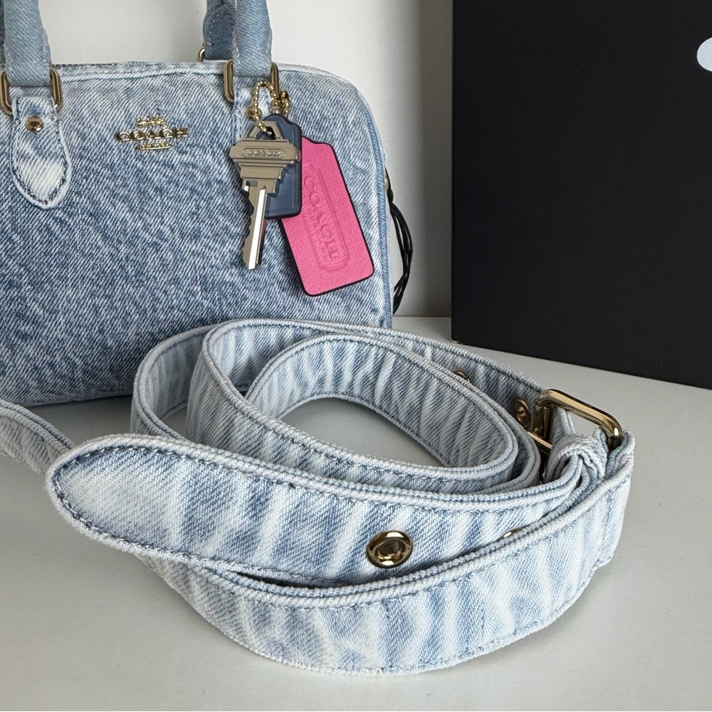 NWT Coach Mini Rowan Crossbody Bag In Loved Denim With Charms - Picture 7 of 10